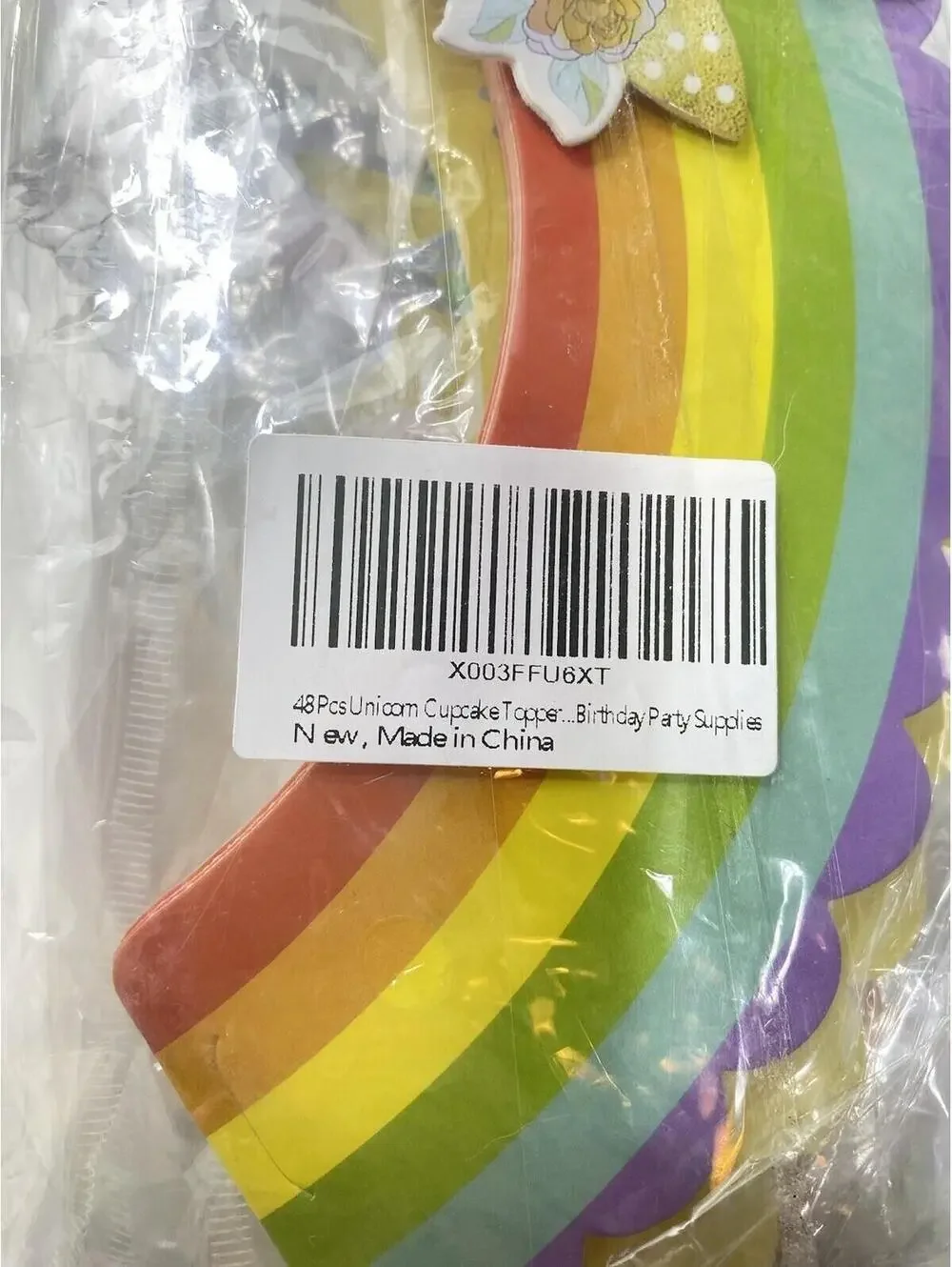48-Piece Unicorn Cupcake Picks Rainbow Decor Wrappers Colorful Party Baking New